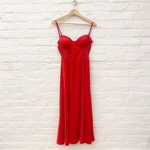 Alamour The Label ||‎ Tonia Lace Corset Bustier Dress Midi Silky Slit Red Small